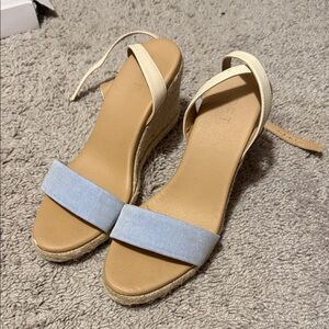 LOFT Cream and Blue Wedge Sandals